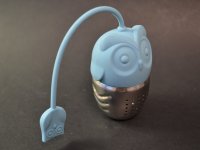 thee-ei Uil, rvs buik + kop/kettinkje lichtblauw silicone; 40/65mm